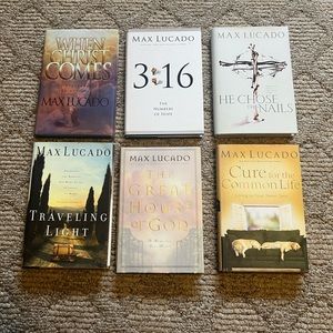 LOT of 6 - MAX LUCADO BOOKS - WHEN CHRIST COMES, 3:16, HE CHOSE THE NAILS & …..